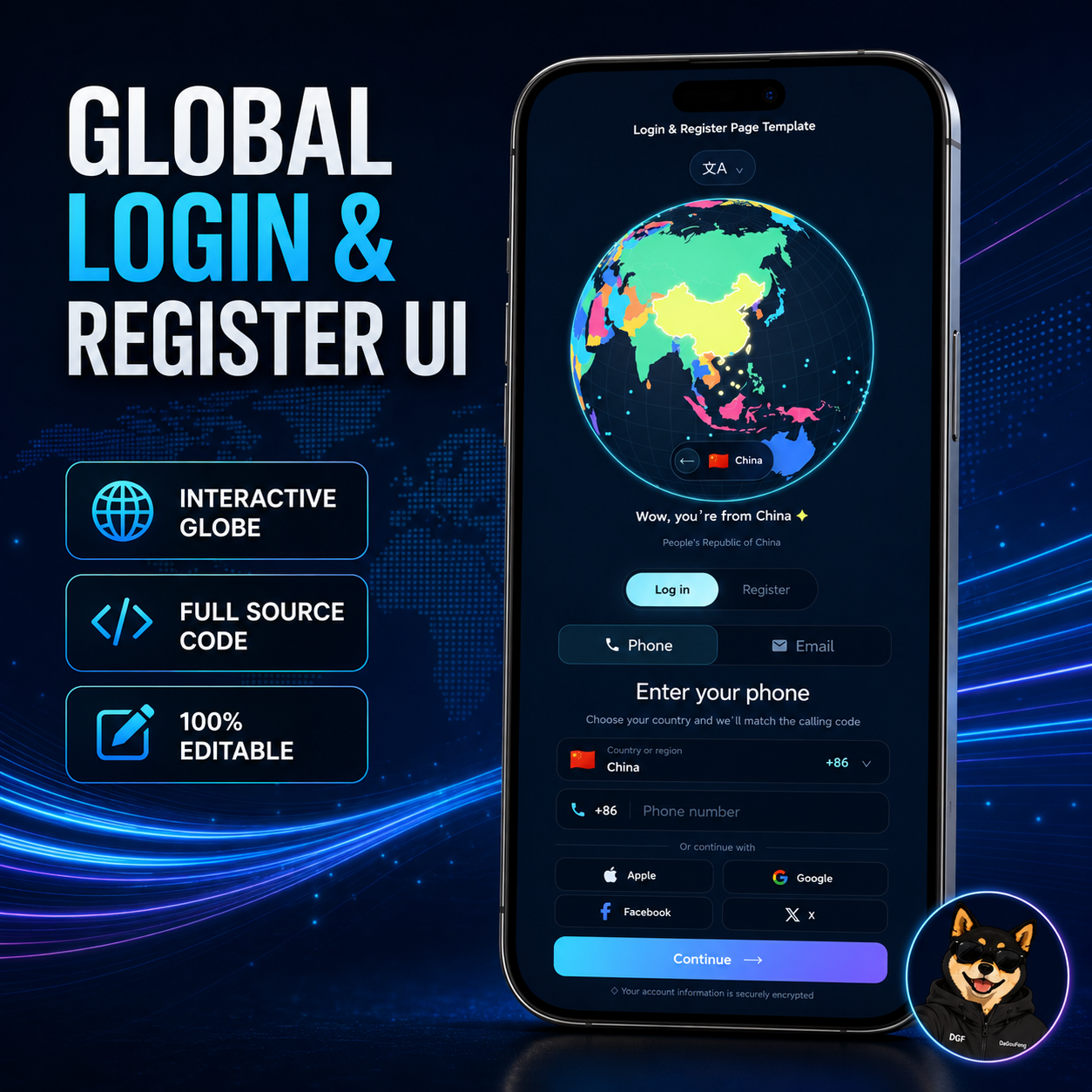 🌏Colorful Globe Login & Register Source Code📱💻